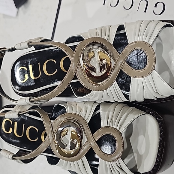 GUCCI NAPPA CHARLOTT DUSTY WHITE/ MUDD 37 1/2 PLATFORM SHOES. LIKE NEW - Picture 10 of 11